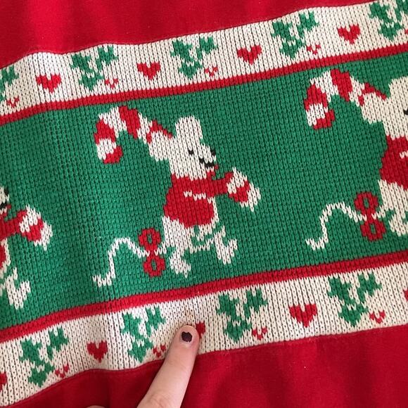 Vintage 80s Steppingstone Color Block Christmas Knit Crewneck Sweater Candy Cane - Picture 9 of 9